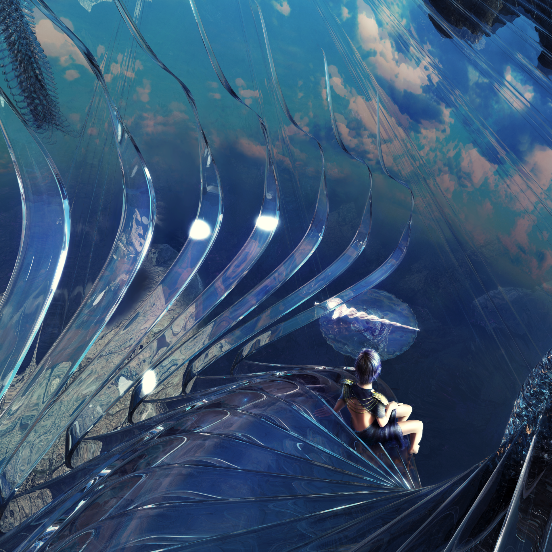 Echoes - a figure resting on the glass spiral