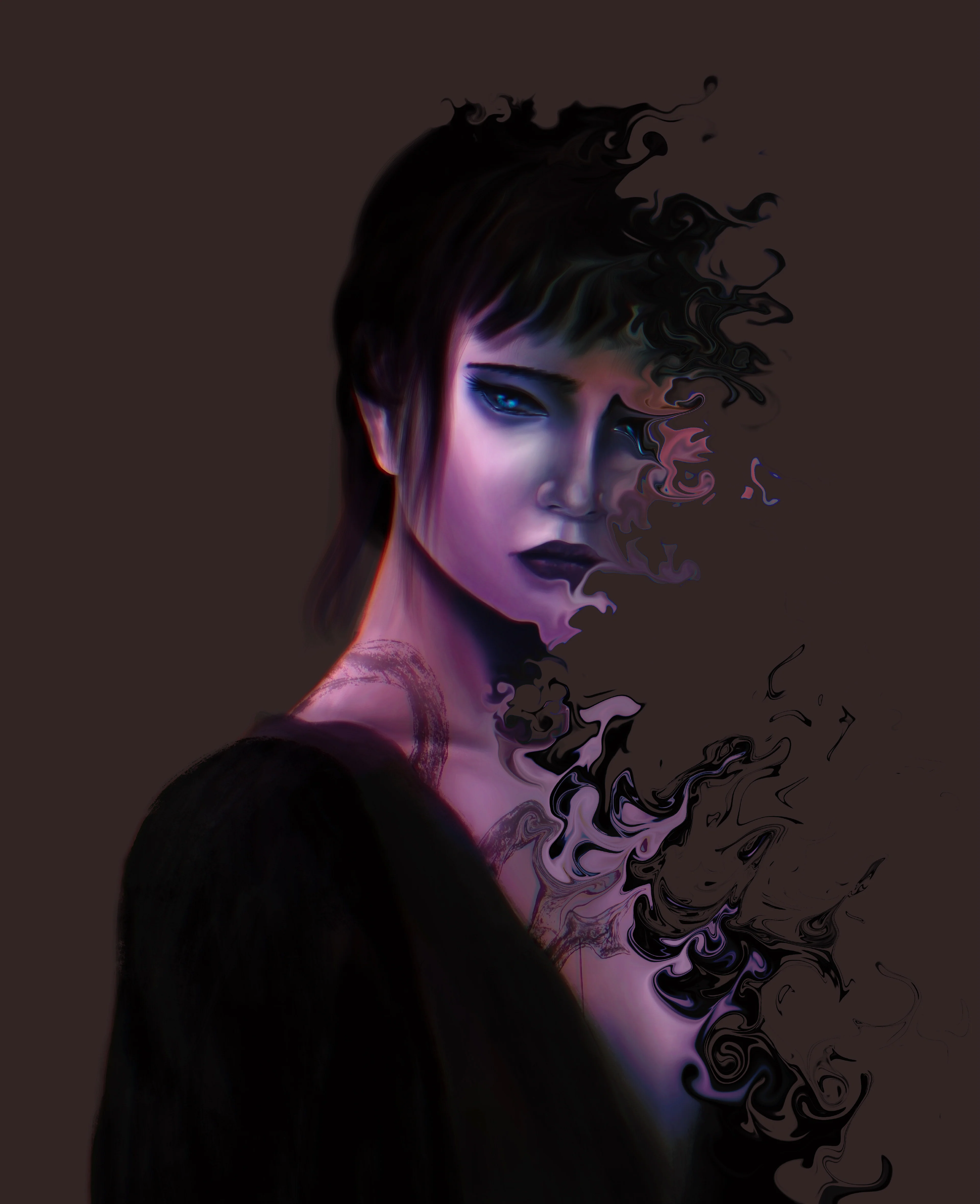 Illustrations – a woman dissolving into smoke