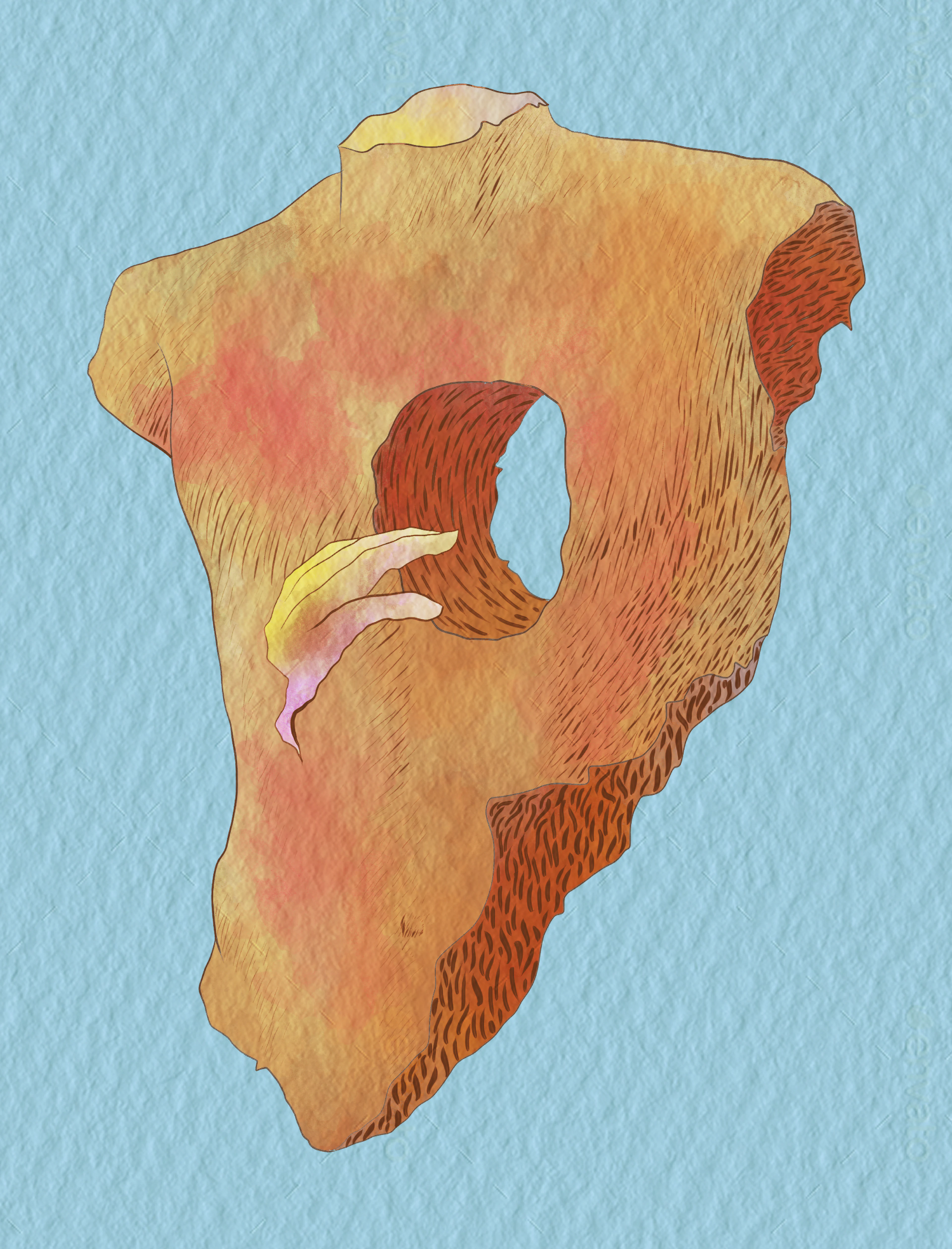 Illustrations – a hand reaching through stone