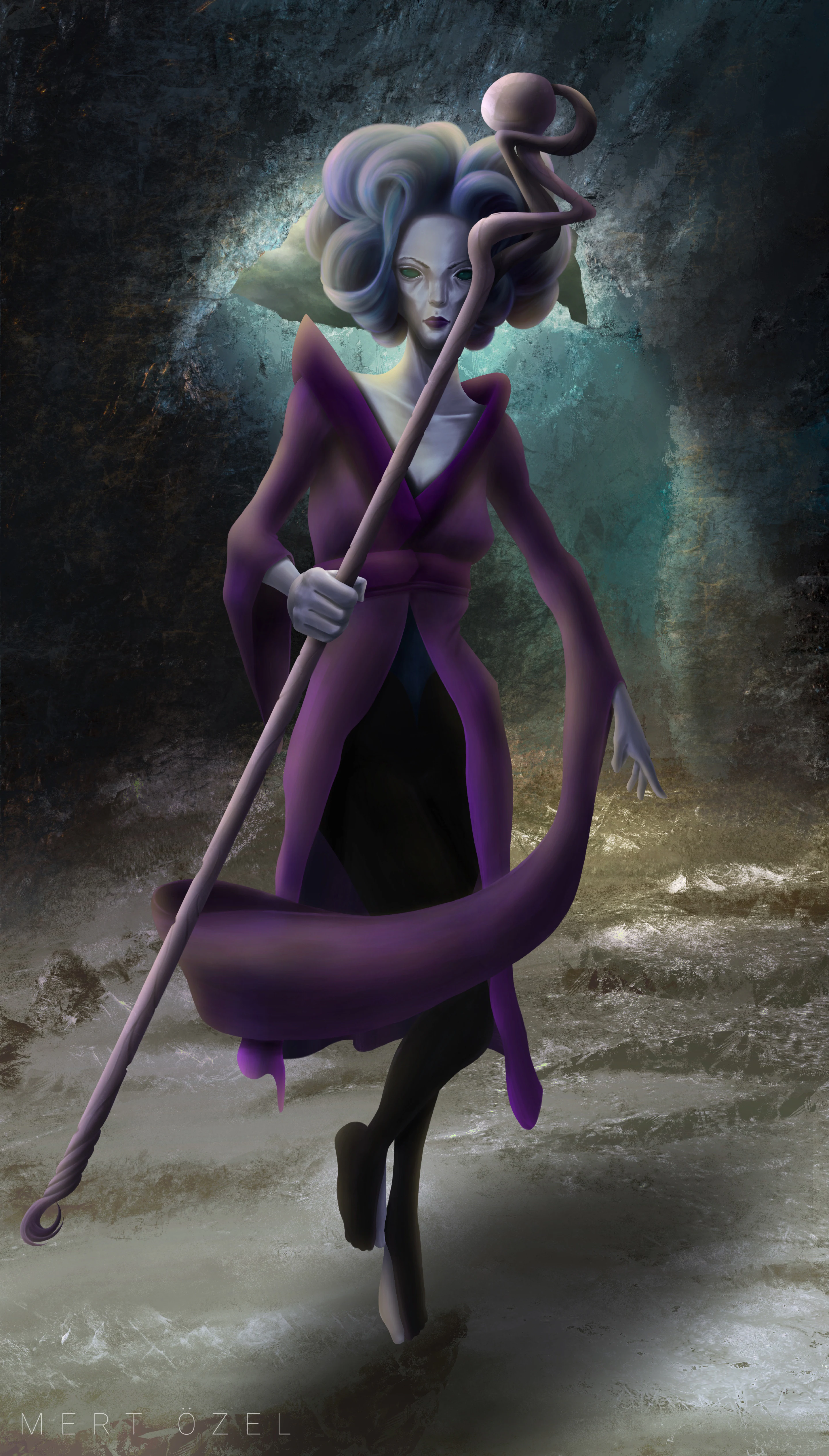 Magus – a sorceress with a staff in a storm