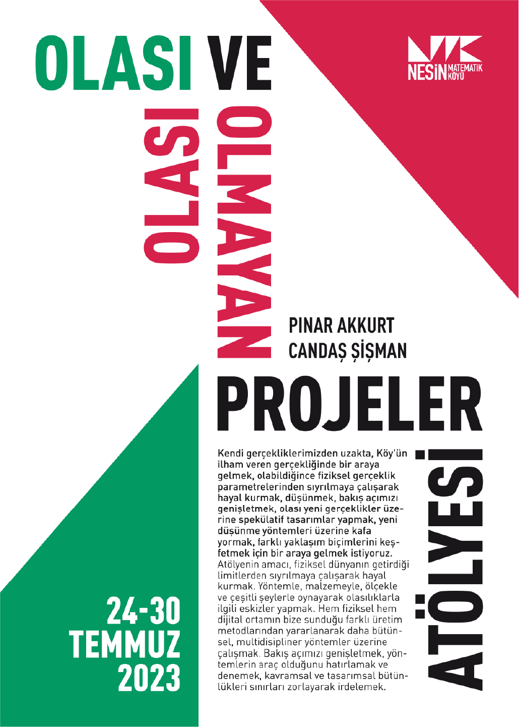 Nesin Matematik Köyü – poster, Olası ve Olmayan Projeler