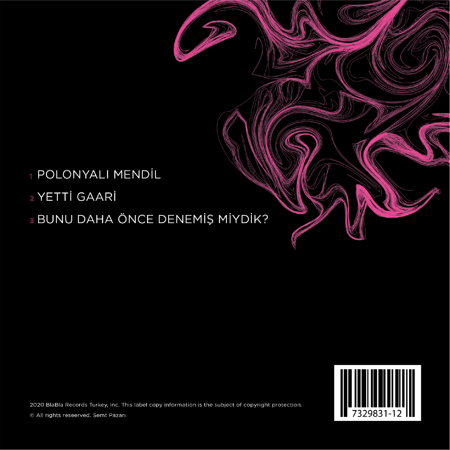 Semt Pazarı – back cover with the track list, pink smoke on black