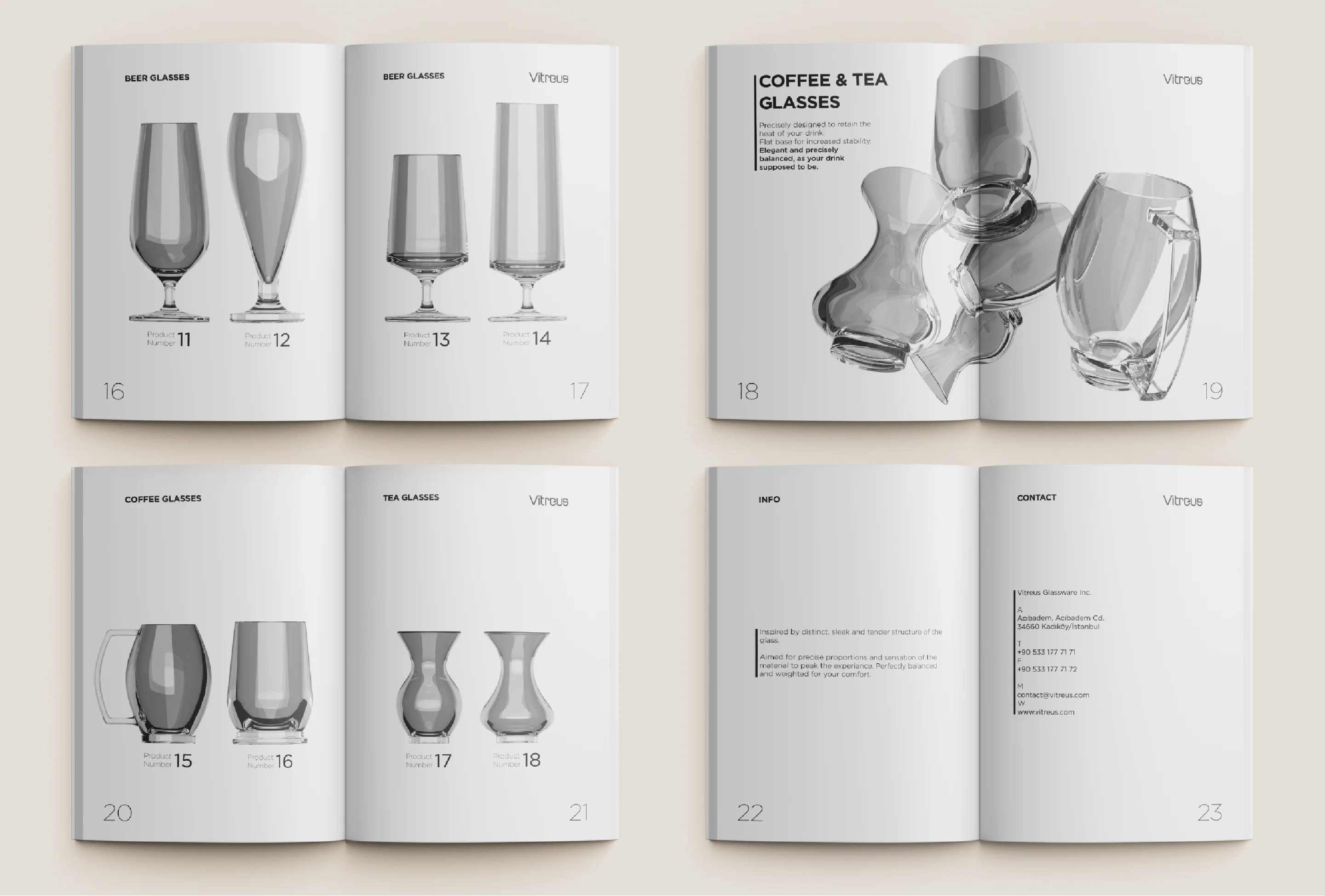 Vitreus Glassware – booklet spreads: coffee and tea glasses