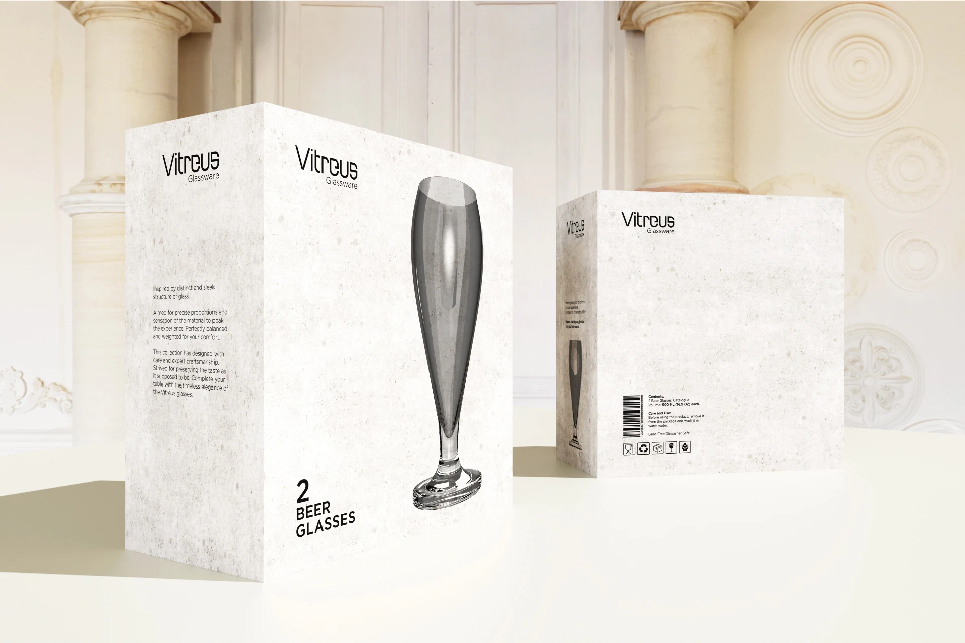 Vitreus Glassware – box for two beer glasses, a tall curved pilsner