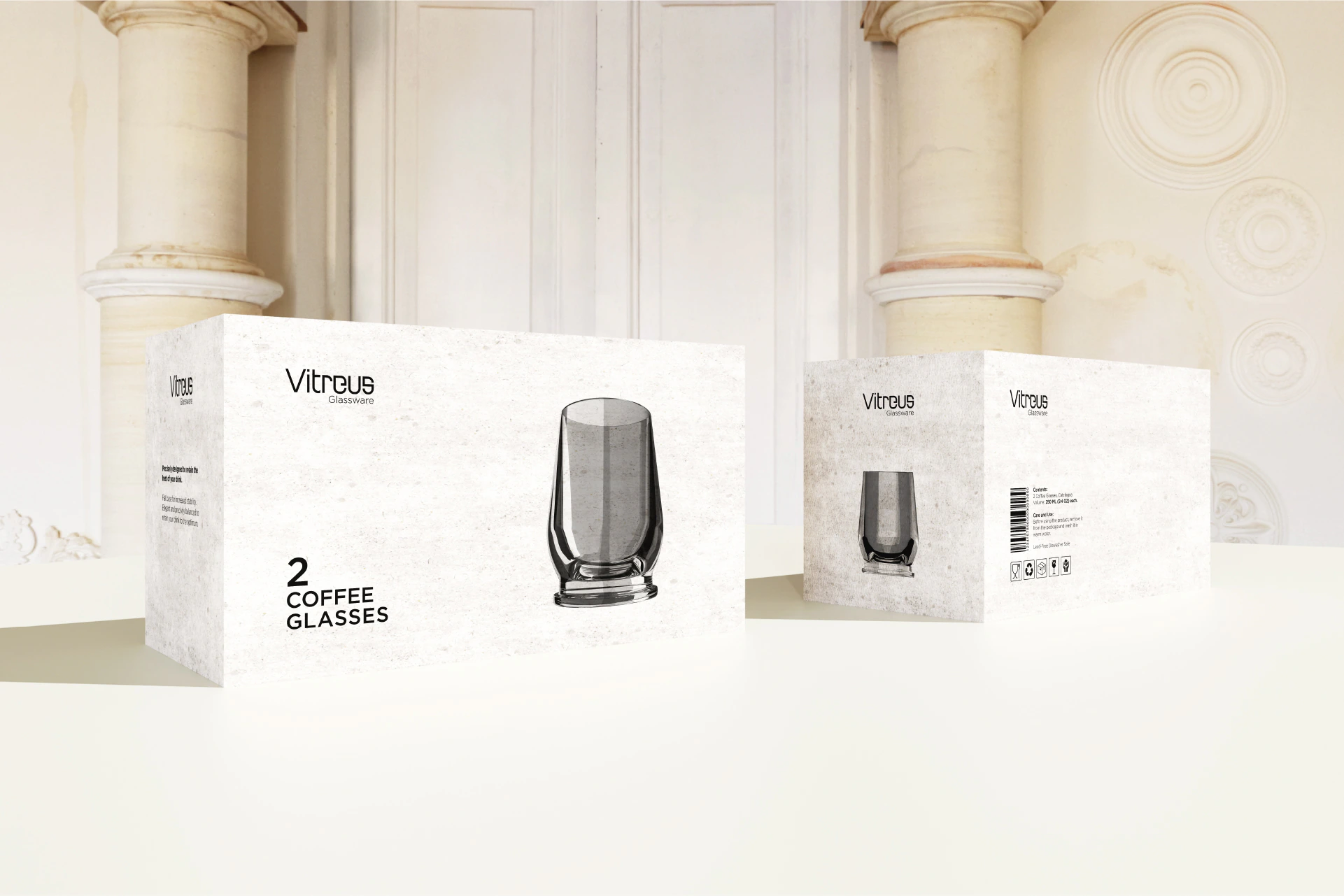 Vitreus Glassware – box for two coffee glasses, a straight tumbler